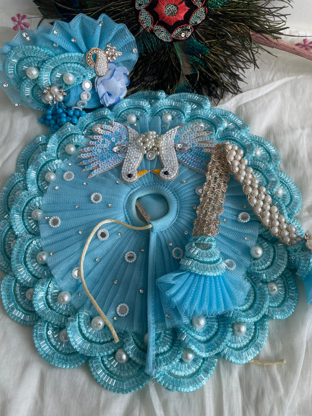 Sky Blue Peacock Laddu Gopal Shringar Set