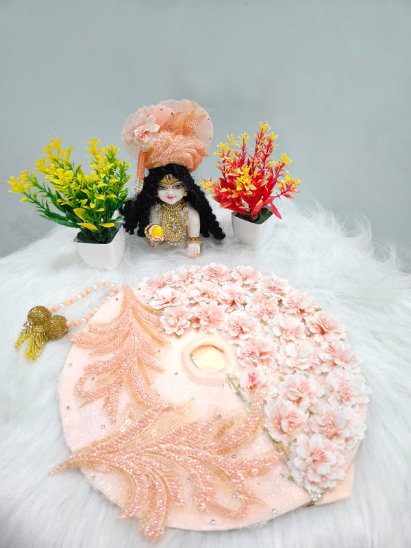 Peach Floral Laddu Gopal Dress with Mukut