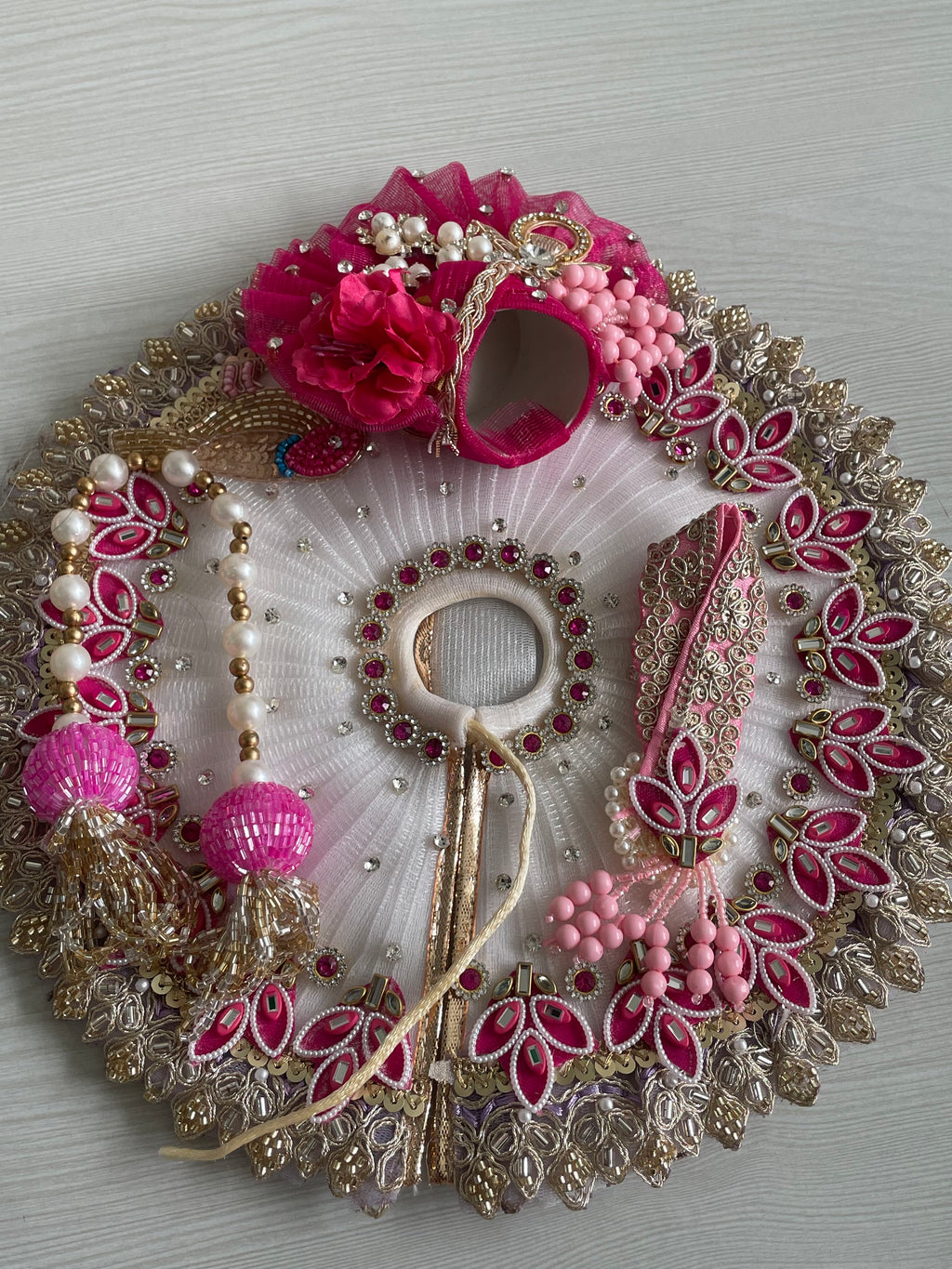 Red Bandhani Embroidered Laddu Gopal Poshak | Krishna Ji Dress