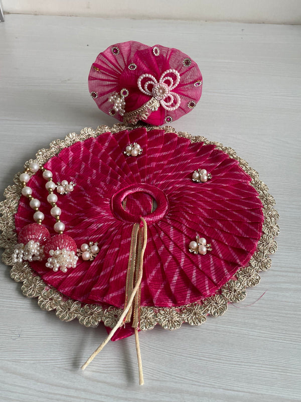 Premium Red Designer Laddu Gopal Poshak | Handmade Kanha Ji Dress with Mirror Work, Pearl Mala & Mukut | Krishna Shringar Vastra