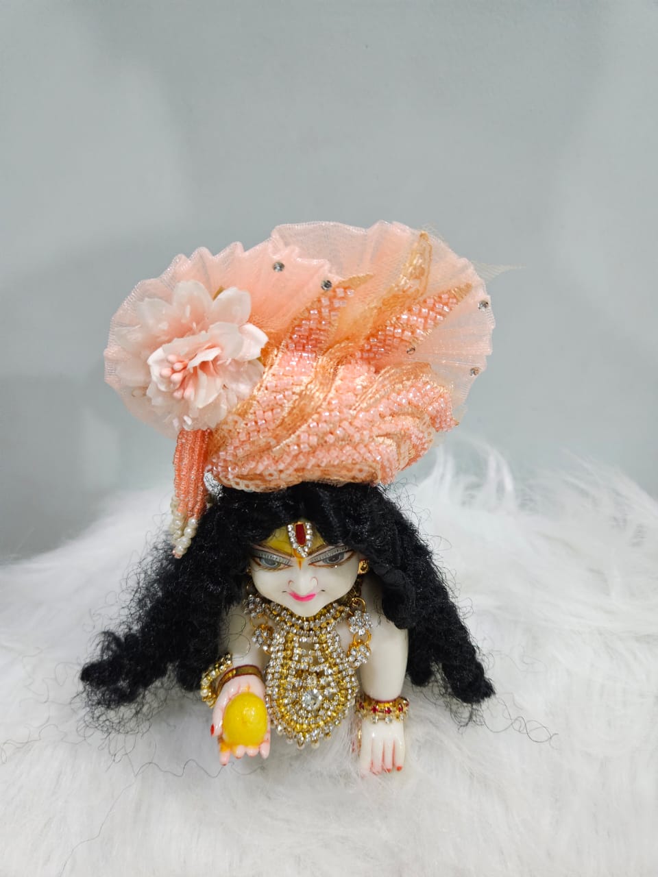 Peach Floral Laddu Gopal Dress with Mukut