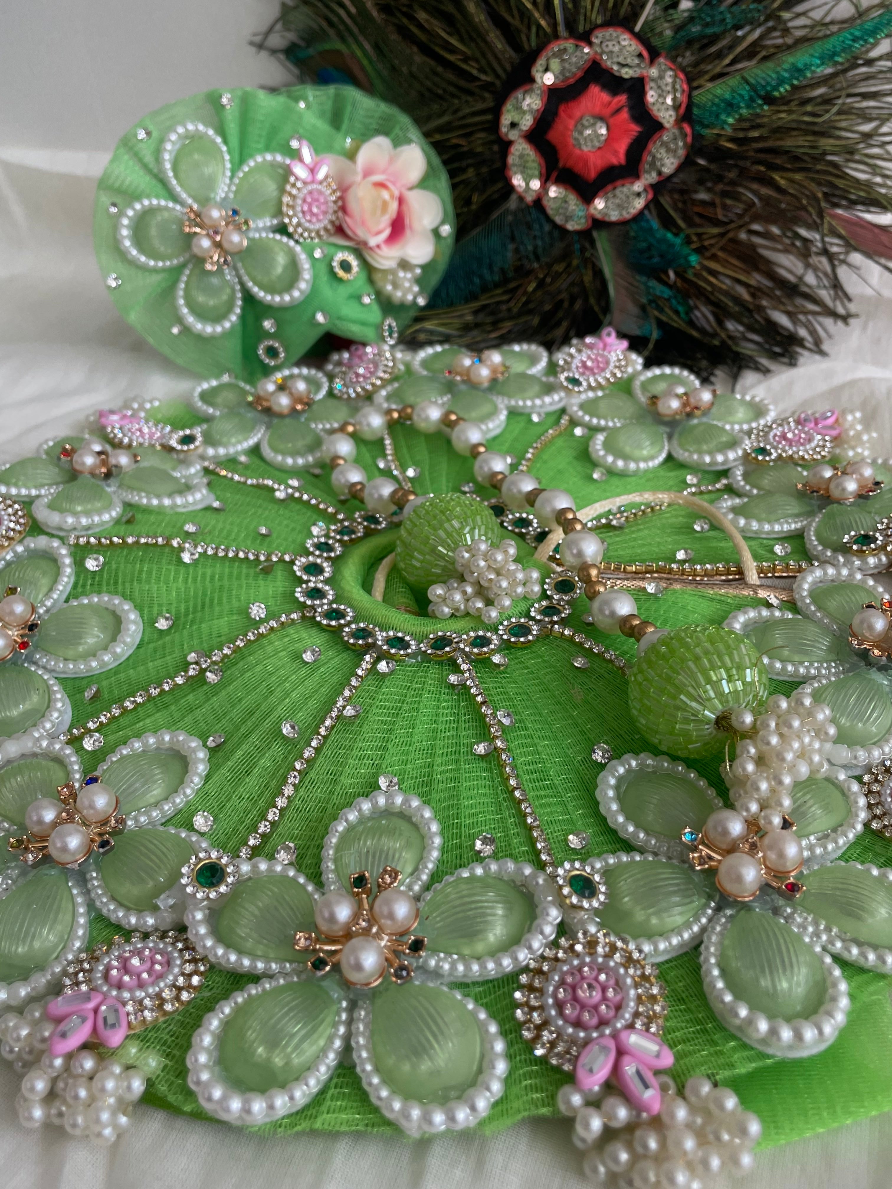 Vrindavan Bloom Premium Laddu Gopal Dress with Floral Mukut & Pearl Mala
