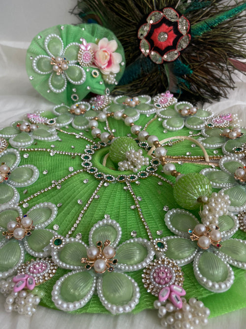 Vrindavan Bloom Premium Laddu Gopal Dress with Floral Mukut & Pearl Mala