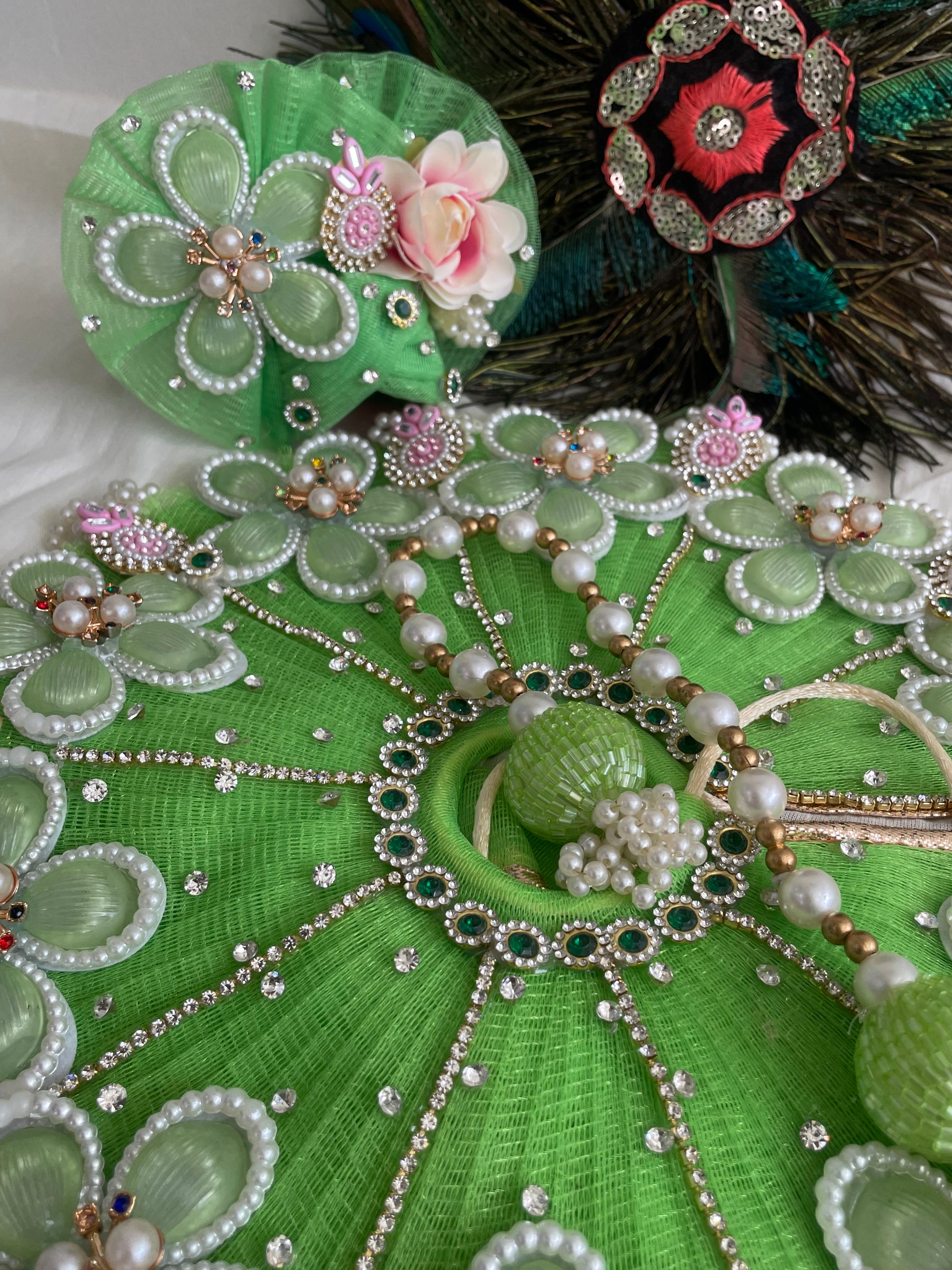 Vrindavan Bloom Premium Laddu Gopal Dress with Floral Mukut & Pearl Mala