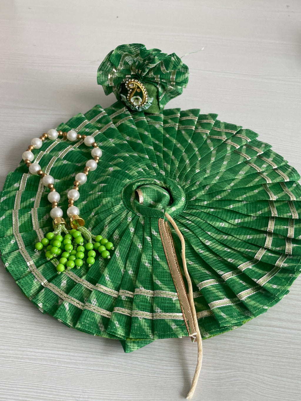 Premium Green Designer Laddu Gopal Poshak | Handmade Kanha Ji Dress with Traditional Mukut | Krishna Shringar Vastra