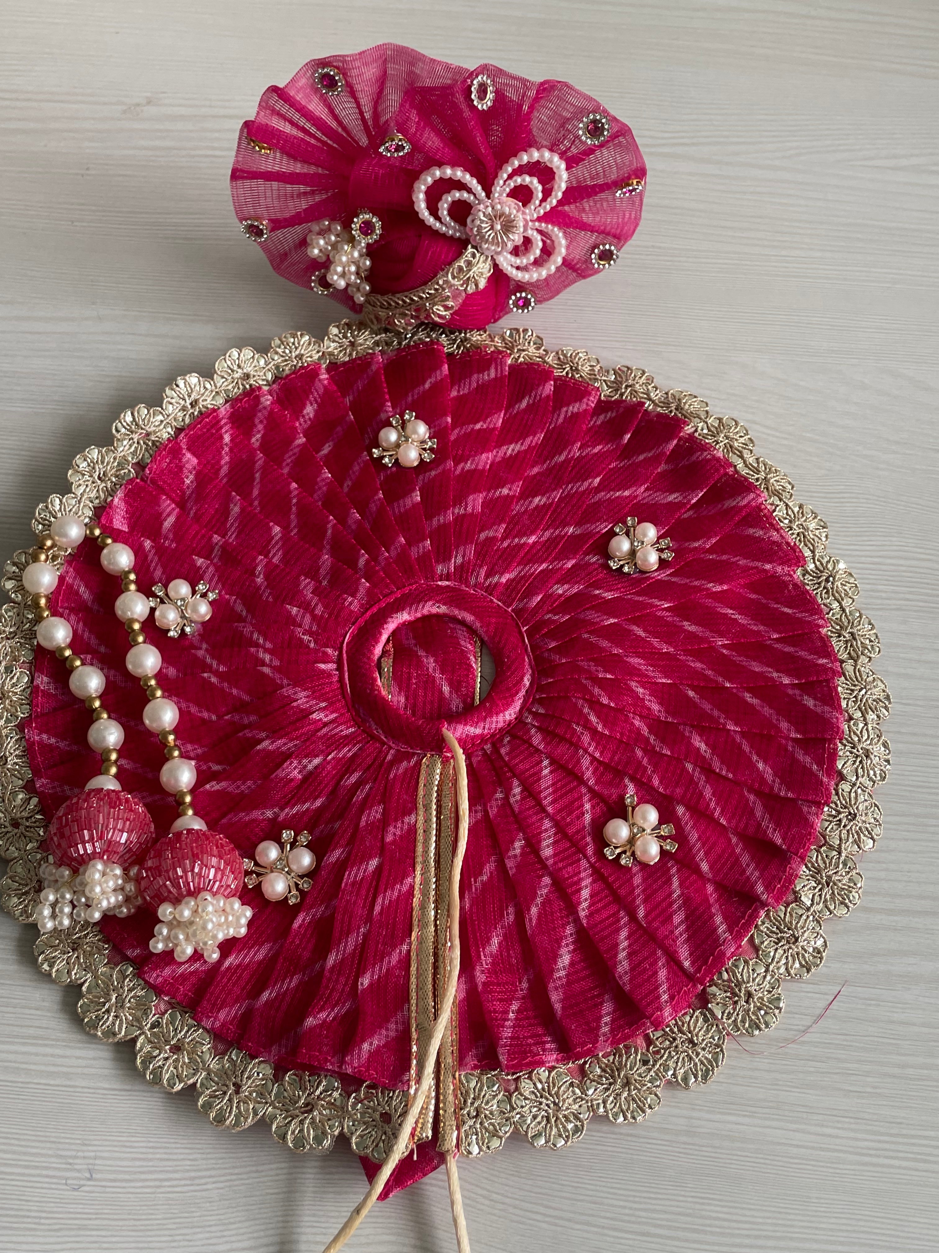 Premium Red Designer Laddu Gopal Poshak | Handmade Kanha Ji Dress with Mirror Work, Pearl Mala & Mukut | Krishna Shringar Vastra