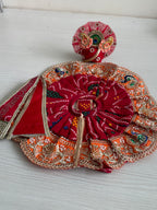 Red & Orange Embroidered Laddu Gopal Poshak | Krishna Ji Dress