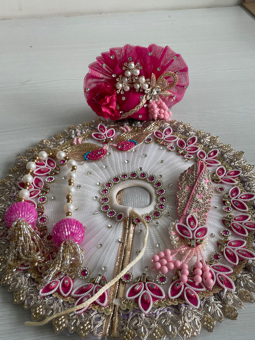Red Bandhani Embroidered Laddu Gopal Poshak | Krishna Ji Dress