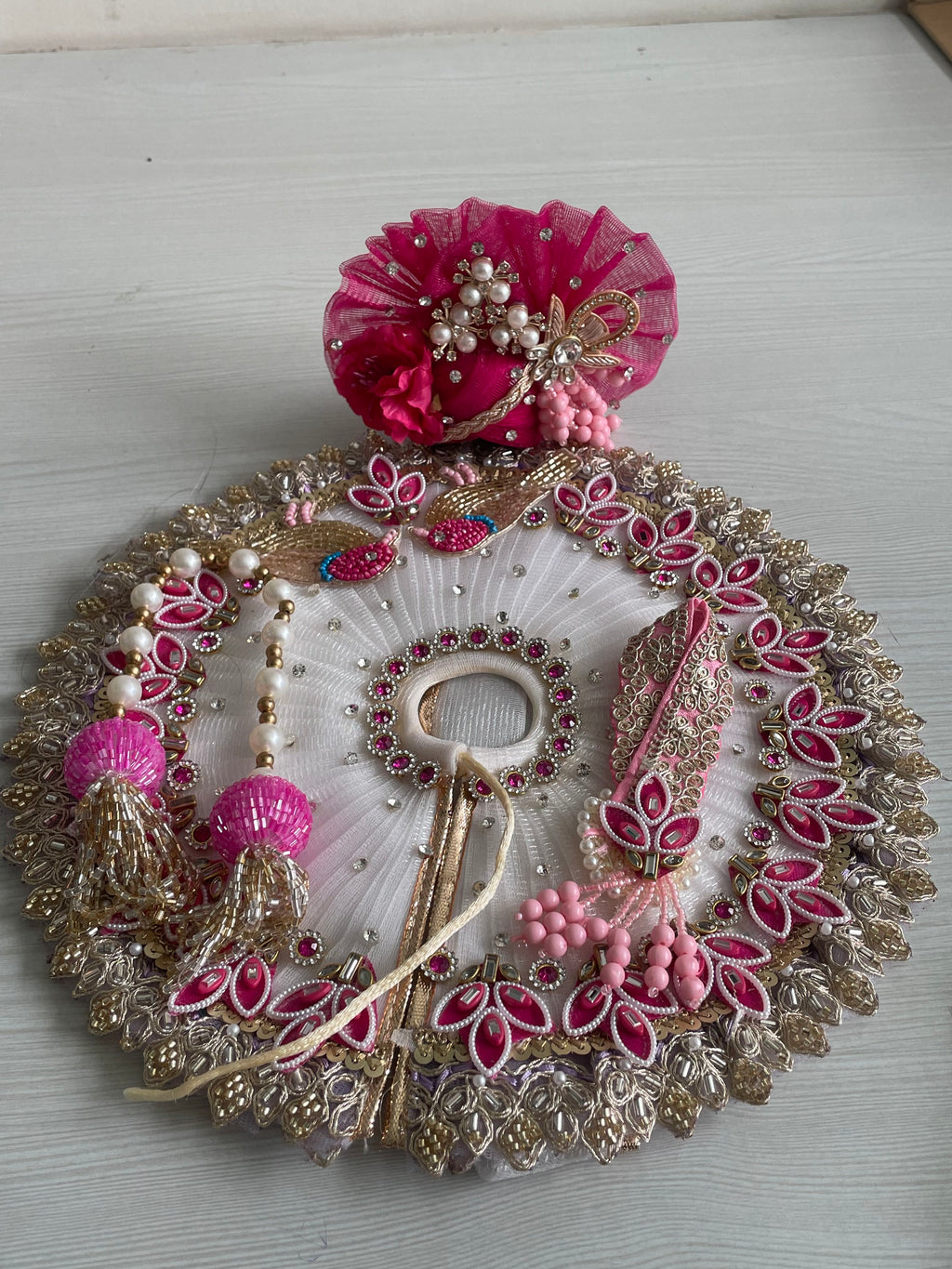 Red Bandhani Embroidered Laddu Gopal Poshak | Krishna Ji Dress
