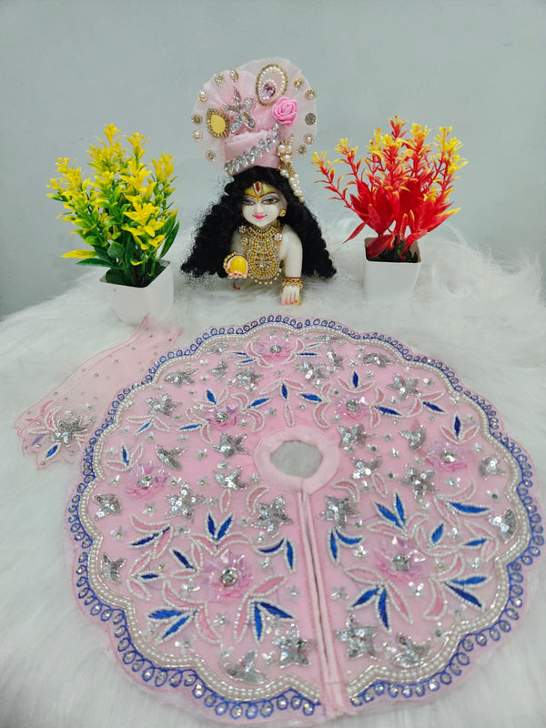 Pink Designer Laddu Gopal Dress with Mukut