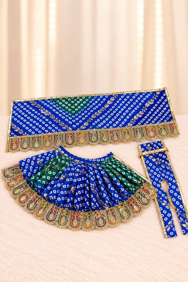 Royal Blue & Green Bandhani Mata Rani Poshak Set with Golden Embroidery