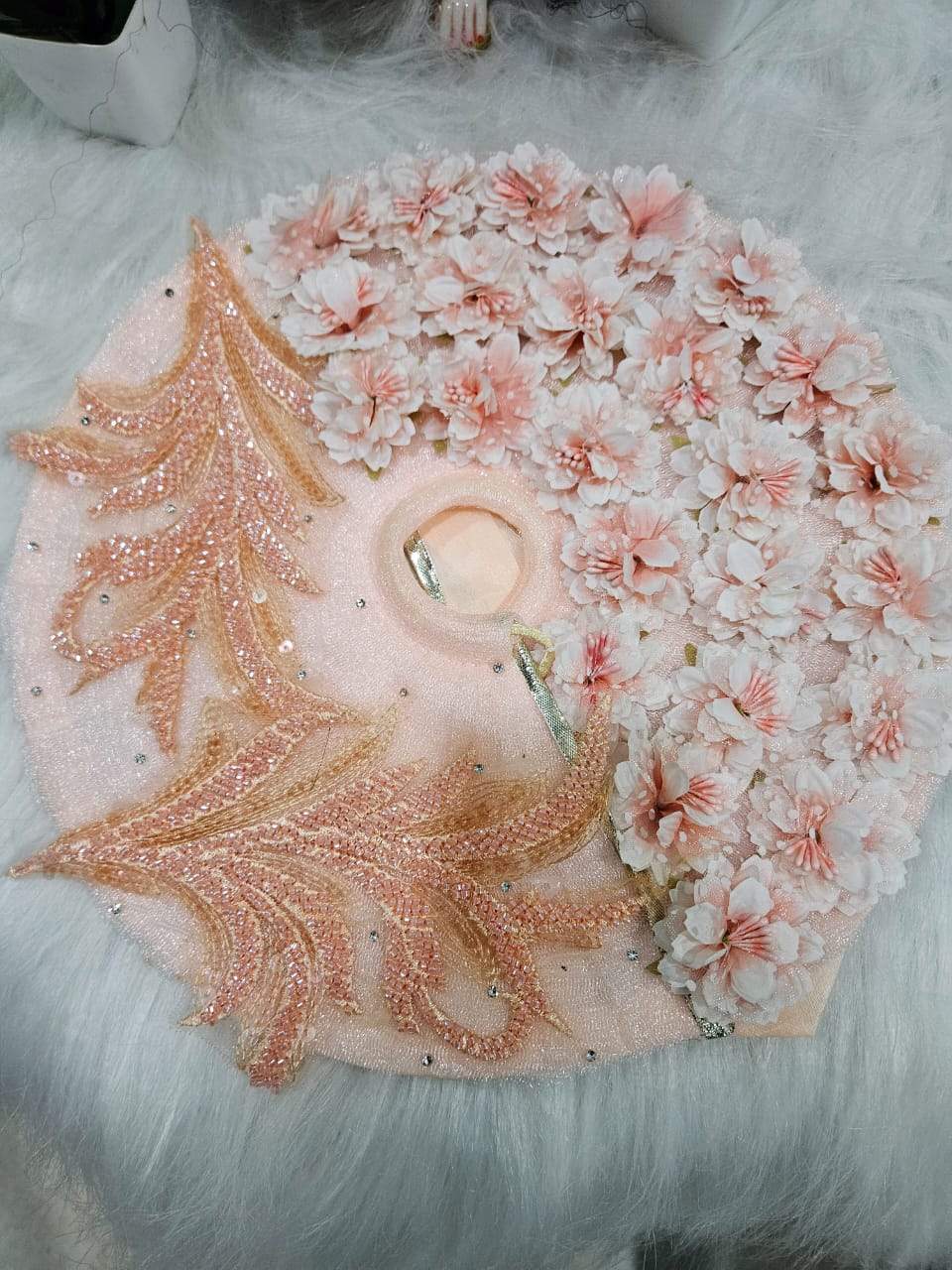 Peach Floral Laddu Gopal Dress with Mukut