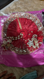 Premium Red Designer Laddu Gopal Poshak | Handmade Kanha Ji Dress with Mirror Work, Pearl Mala & Mukut | Krishna Shringar Vastra