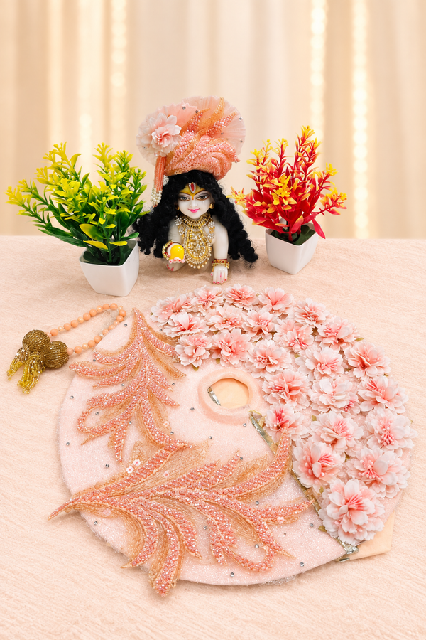 Peach Floral Laddu Gopal Dress with Mukut