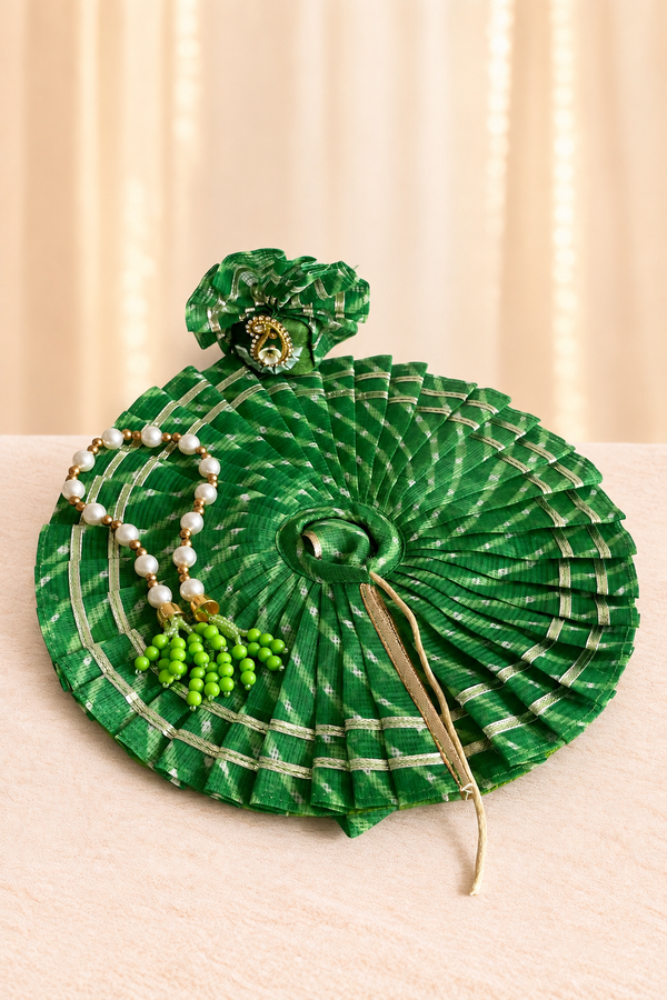 Premium Green Designer Laddu Gopal Poshak | Handmade Kanha Ji Dress with Traditional Mukut | Krishna Shringar Vastra
