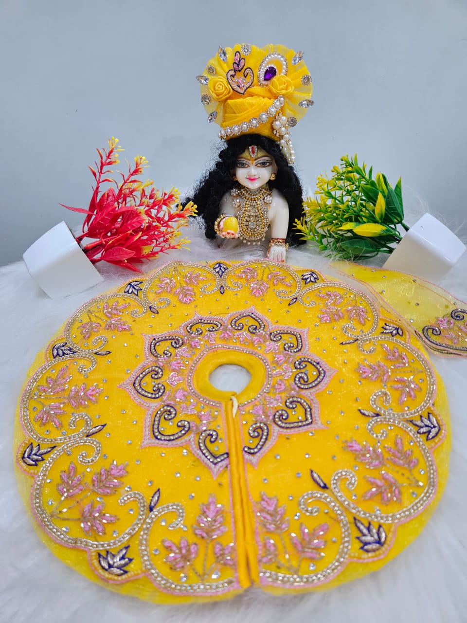 Yellow Embroidered Krishna Ji Poshak | Laddu Gopal Dress