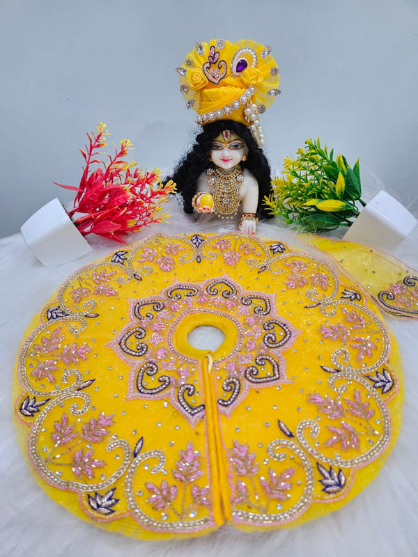 Yellow Embroidered Krishna Ji Poshak | Laddu Gopal Dress