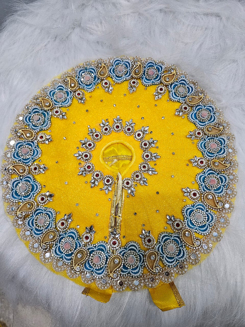Yellow Pearl Embroidered Laddu Gopal Poshak | Krishna Ji Dress