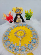 Yellow Pearl Embroidered Laddu Gopal Poshak | Krishna Ji Dress