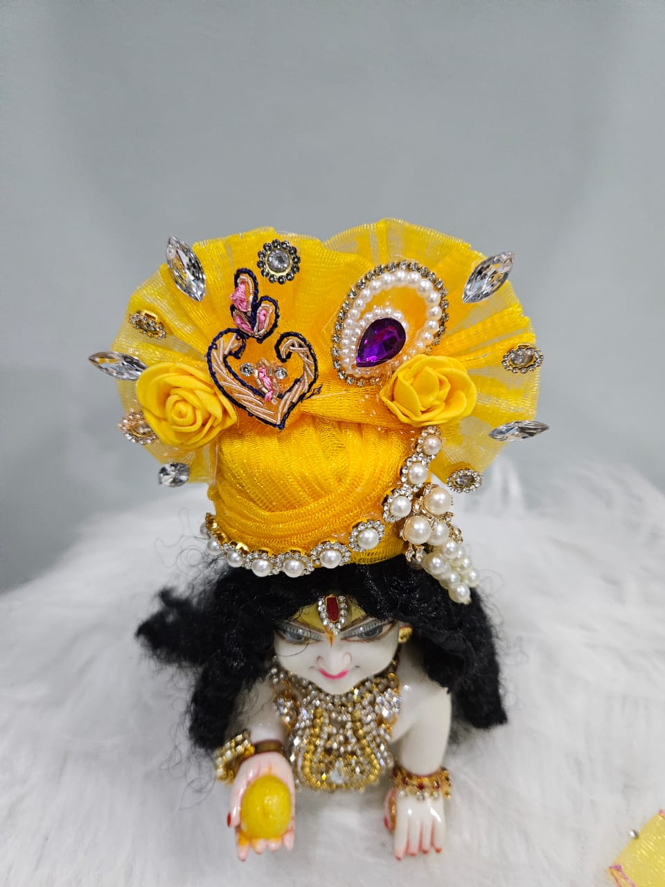 Yellow Embroidered Krishna Ji Poshak | Laddu Gopal Dress