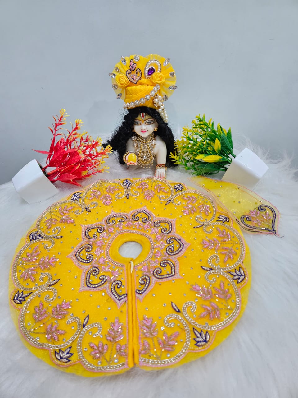 Yellow Embroidered Krishna Ji Poshak | Laddu Gopal Dress