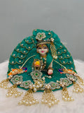 Premium Peacock Green Laddu Gopal Designer Dress with Pearl Work, Floral Embroidery & Moti Mala