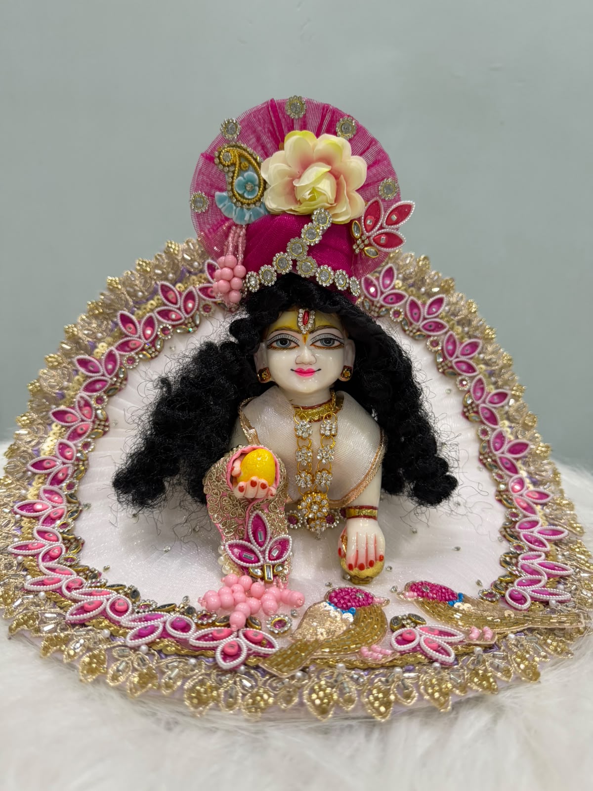 Red Bandhani Embroidered Laddu Gopal Poshak | Krishna Ji Dress