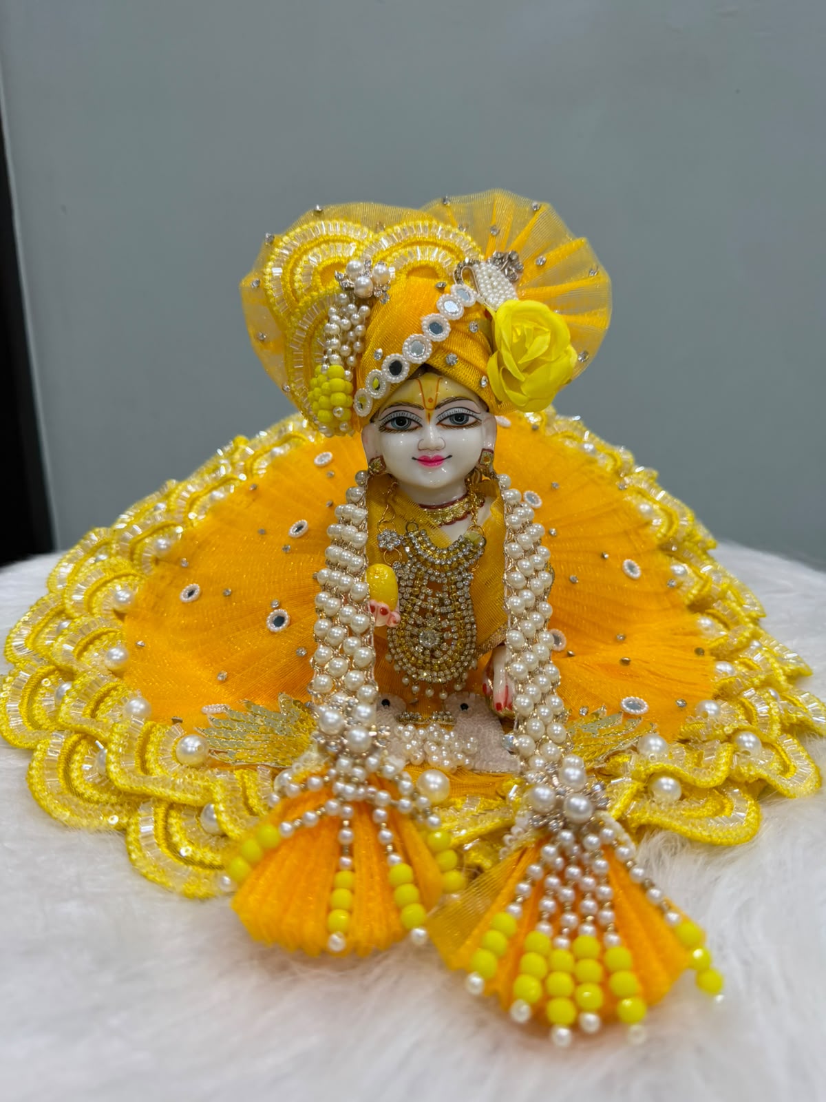 Yellow Embroidered Krishna Ji Poshak | Laddu Gopal Dress