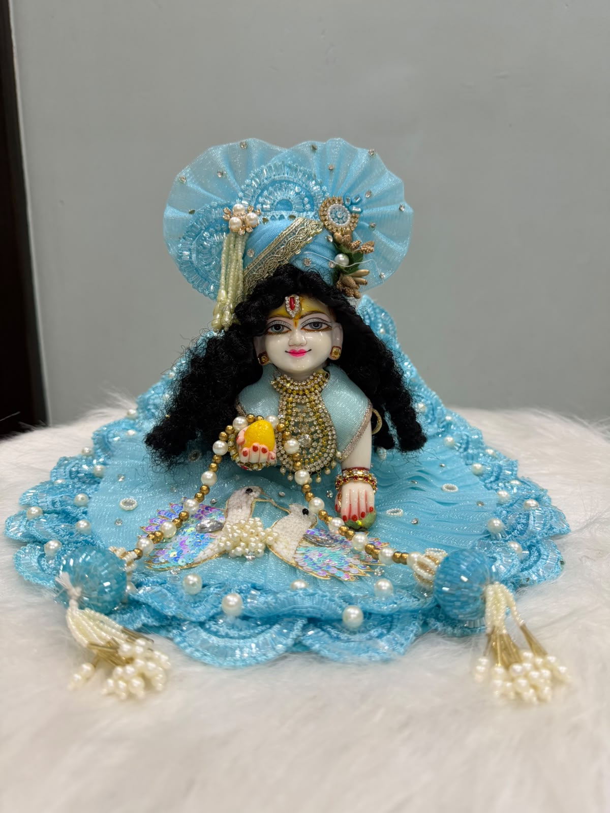 Sky Blue Peacock Laddu Gopal Shringar Set