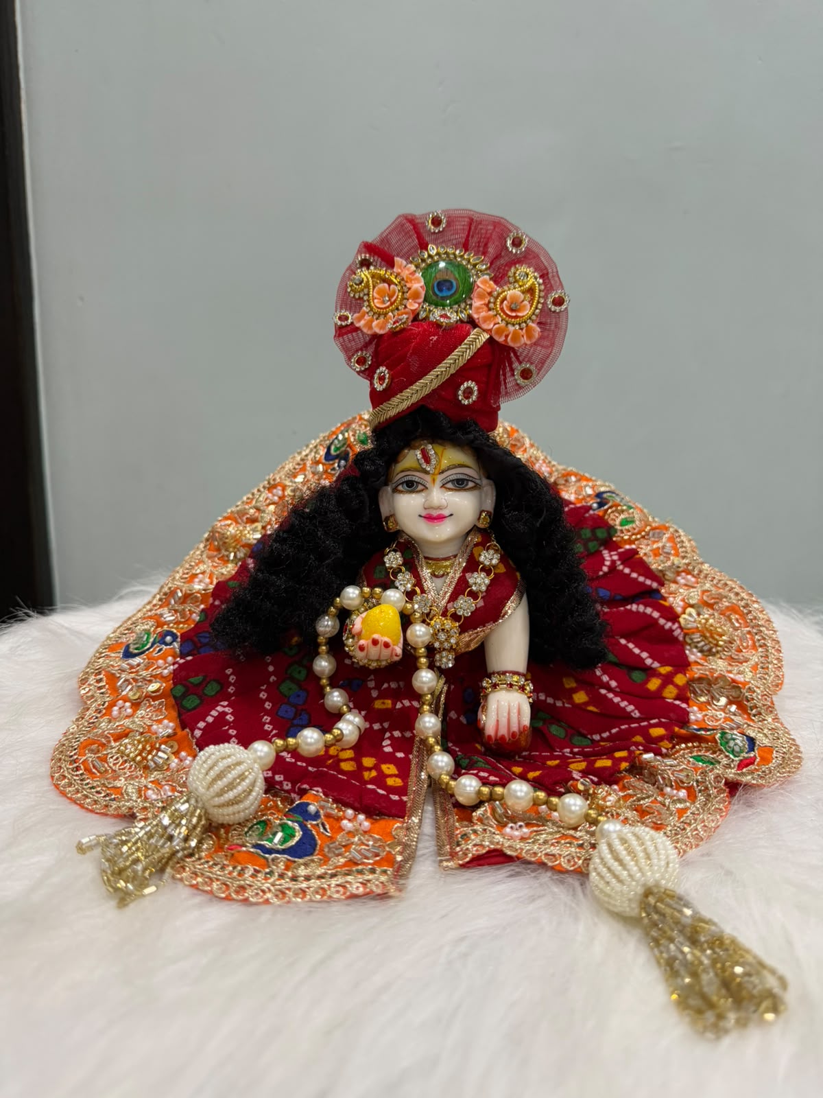 Red & Orange Embroidered Laddu Gopal Poshak | Krishna Ji Dress