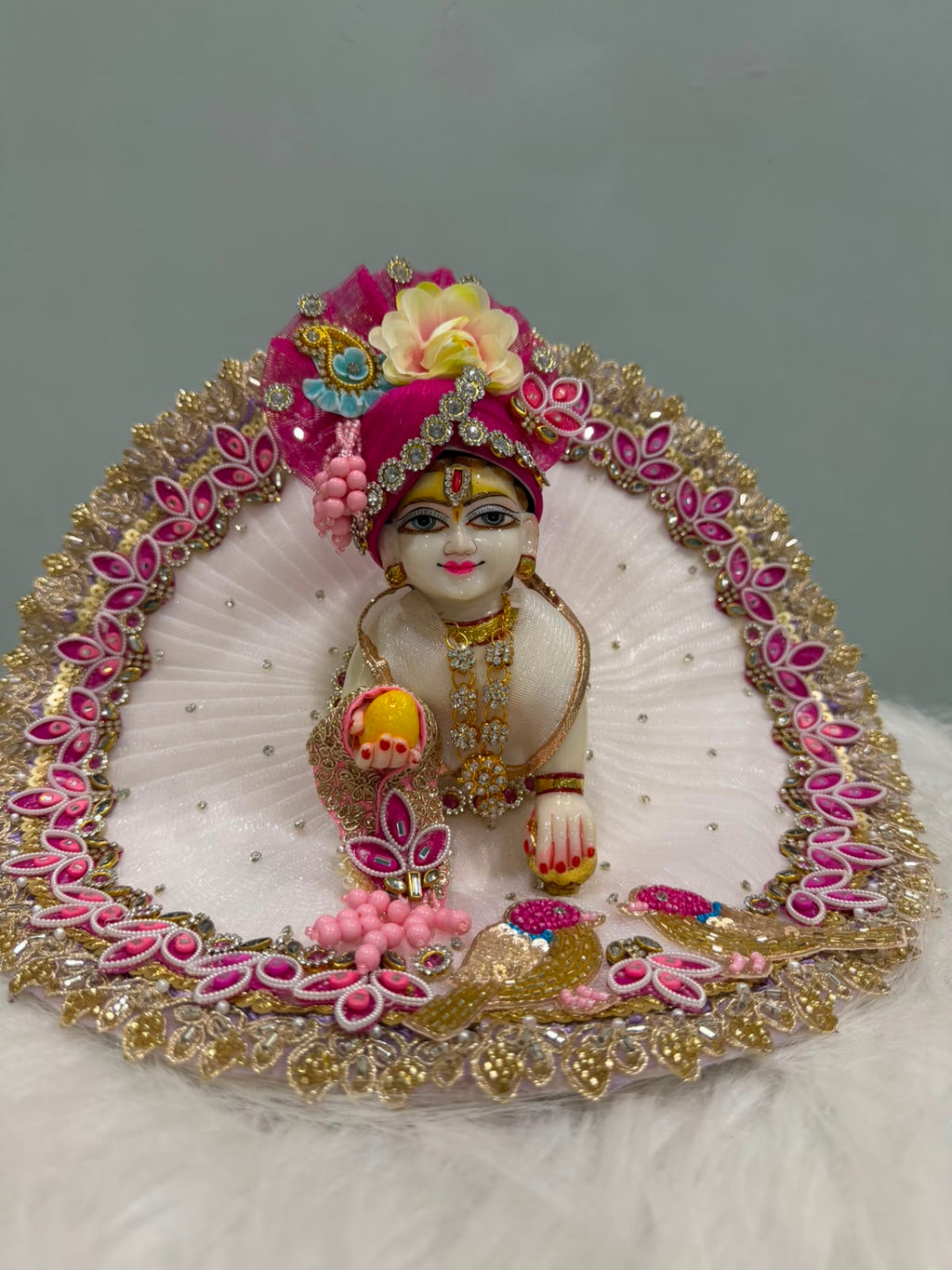 Red Bandhani Embroidered Laddu Gopal Poshak | Krishna Ji Dress