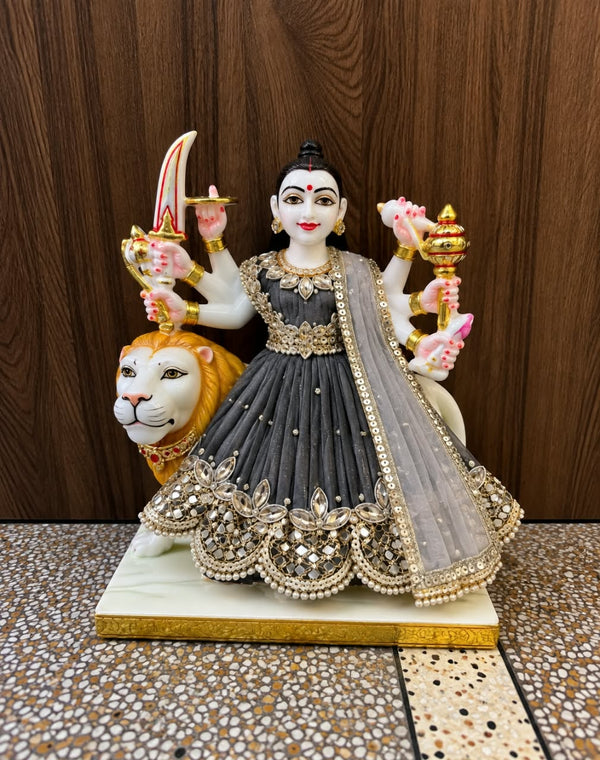 Black & Silver Mata Rani Poshak Set with Mirror Work & Golden Lace