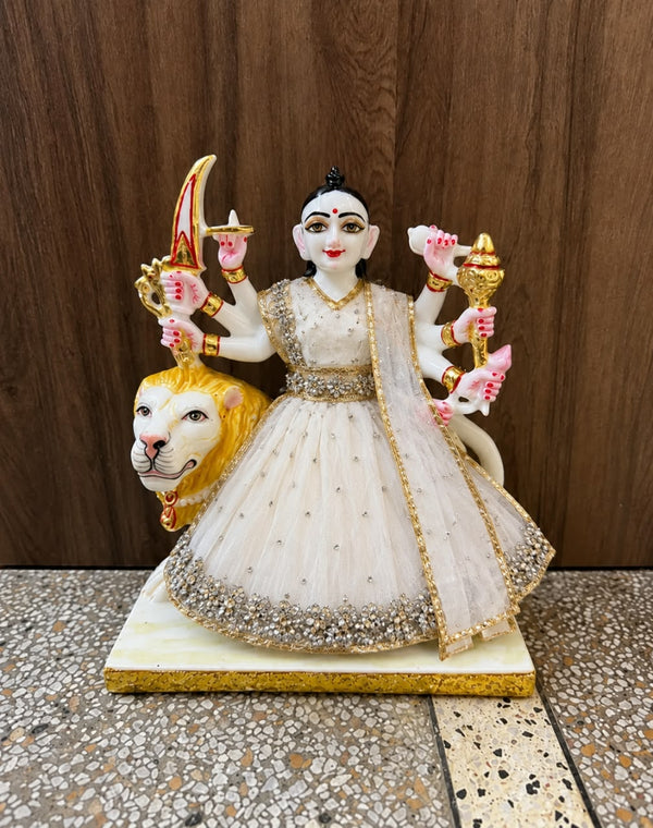White & Silver Mata Rani Poshak Set with Floral Embellishments & Golden Border