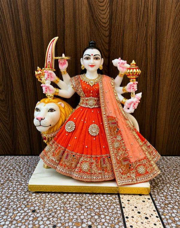Mata Rani Red & Orange Embroidered Poshak Set with Zari & Mirror Work
