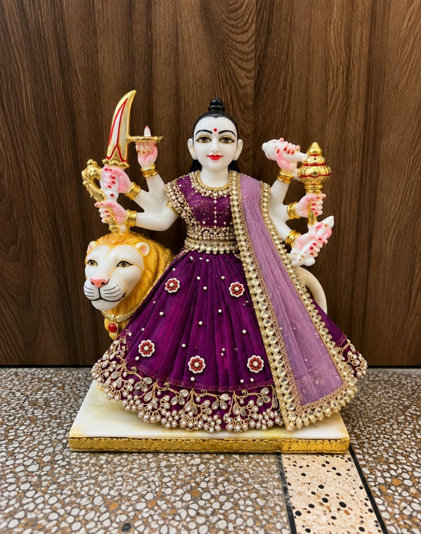 Royal Purple Mata Rani Poshak Set with Floral Embroidery & Golden Lace